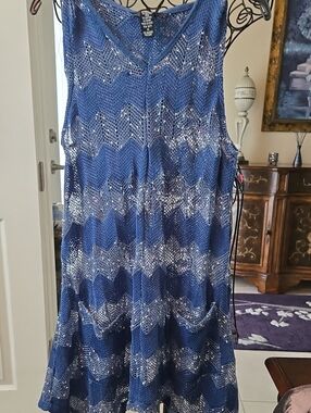Dalin Sz Med Blue Knit Chevron Sleeveless Swim Coverup